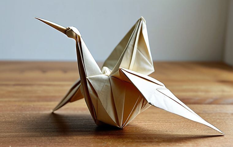 **Intricate origami crane, folded from recycled paper, soft natural light, sustainable hobby.** (This highlights origami and the eco-friendly aspect.)